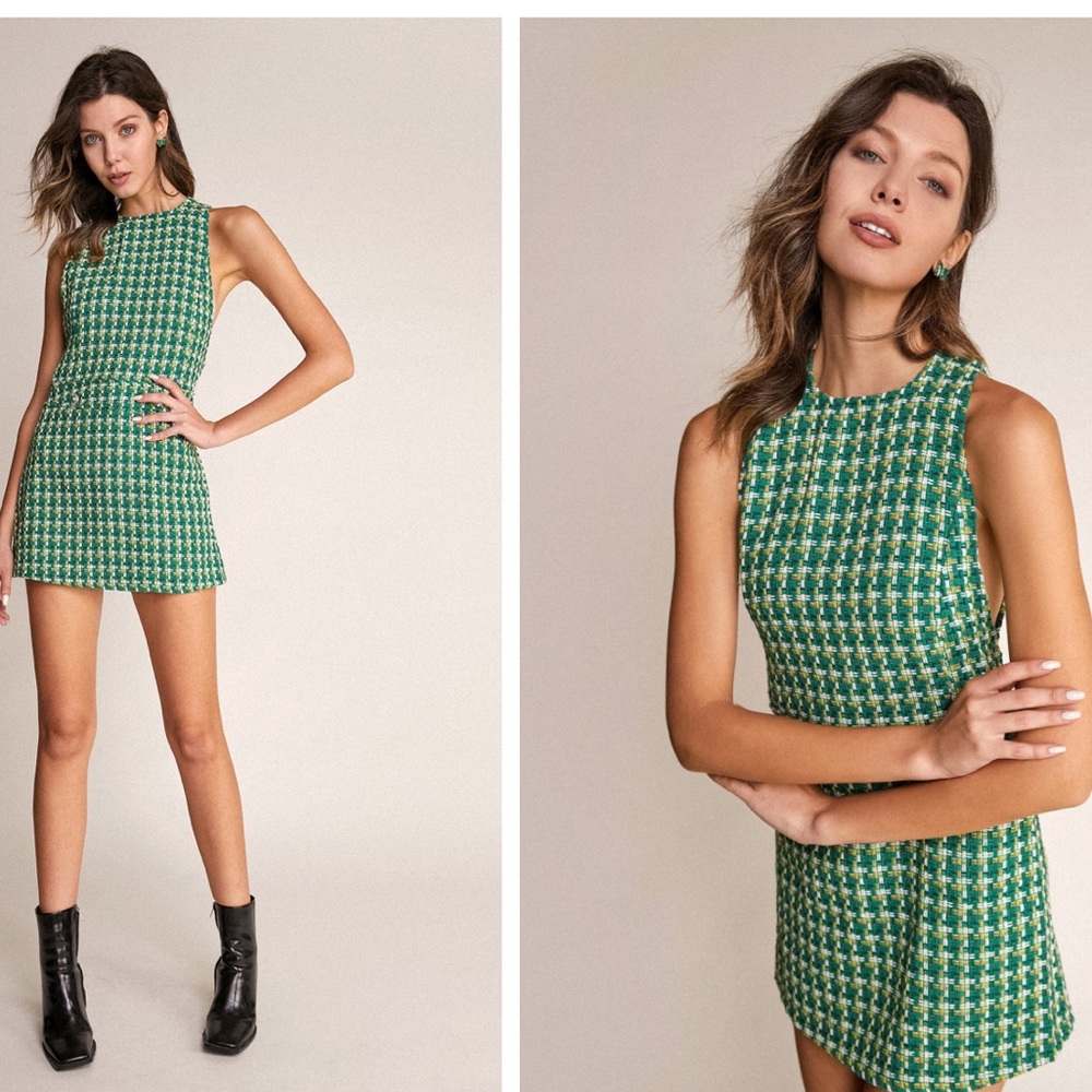 J.ING sleeveless green tweed mini dress NWT